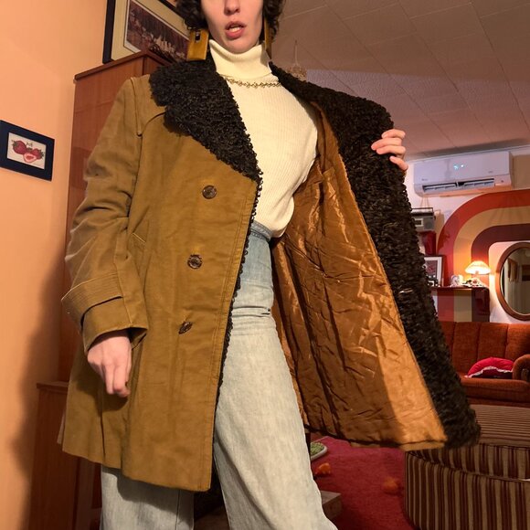 1970s Made in Israel cotton rayon French Tissavel imitation fur double breasted - Picture 9 of 16